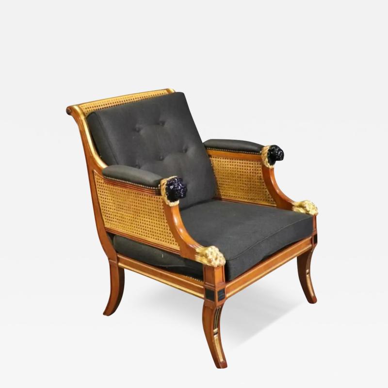 19th C Style Regency Mahogany Cane Back Giltwood Bergere Armchair