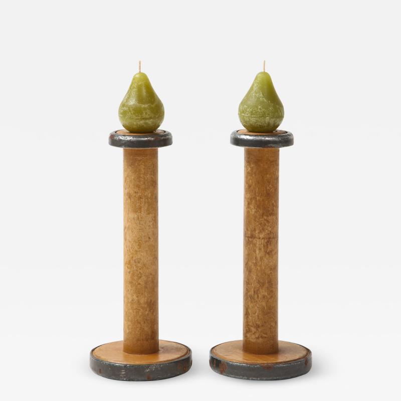 19th C Wood Spindle Candlesticks