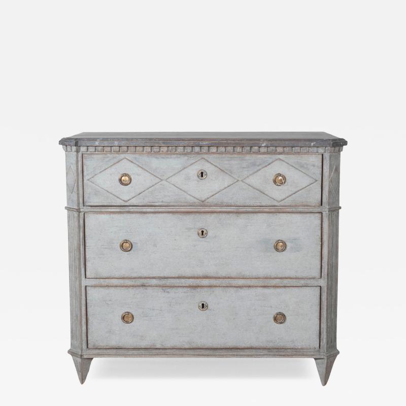 19th Cent Gustavian Style Pine Chest of Drawers in Dark Grey with Marbleized Top