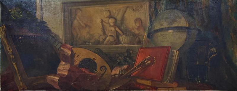 19th Century Allegorical Still Life Oil Inset Dessus de Porte or Overdoor Panel