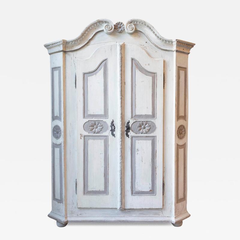 19th Century Alpine Painted Cupboard in White and Gray
