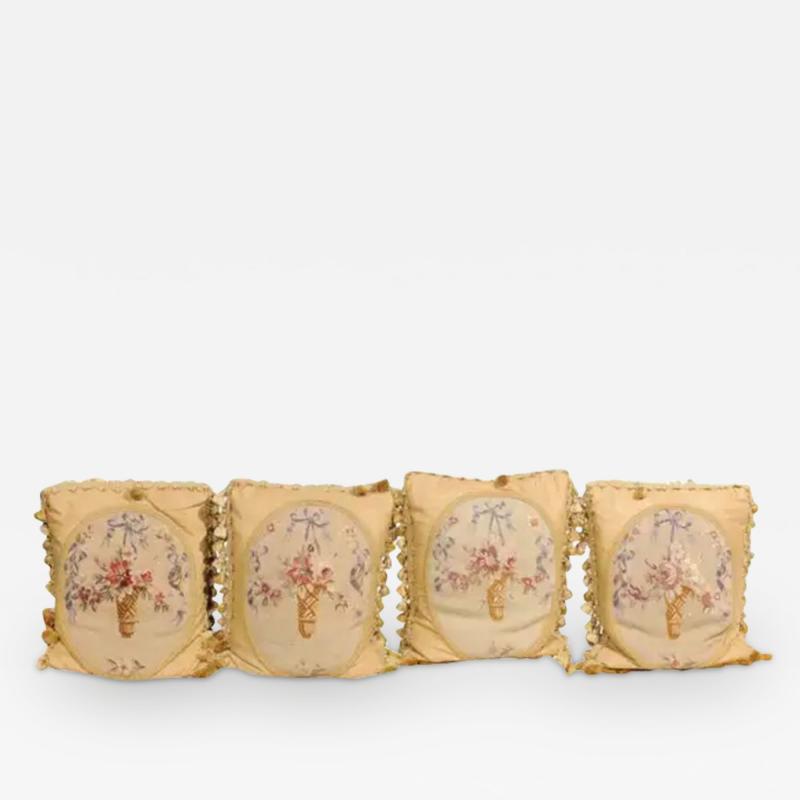 19th Century Aubusson Tapestry Pillows with Ribbon Tied Bouquets and Tassels