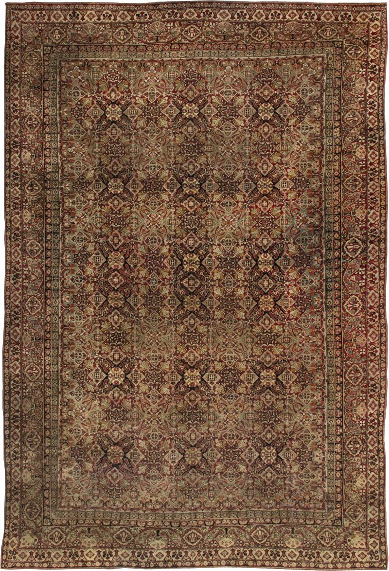19th Century Authentic Indian Amritsar Botanic Handmade Wool Carpet