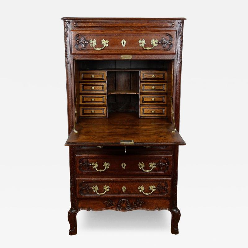 19th Century Baroque Revival Secretaire Cabinet Oak Handcarved AT ca 1870