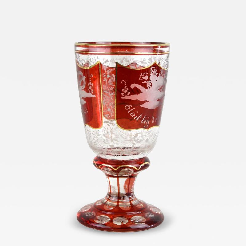 19th Century Biedermeier Glass Goblet Engraved Handpainted AT ca 1835
