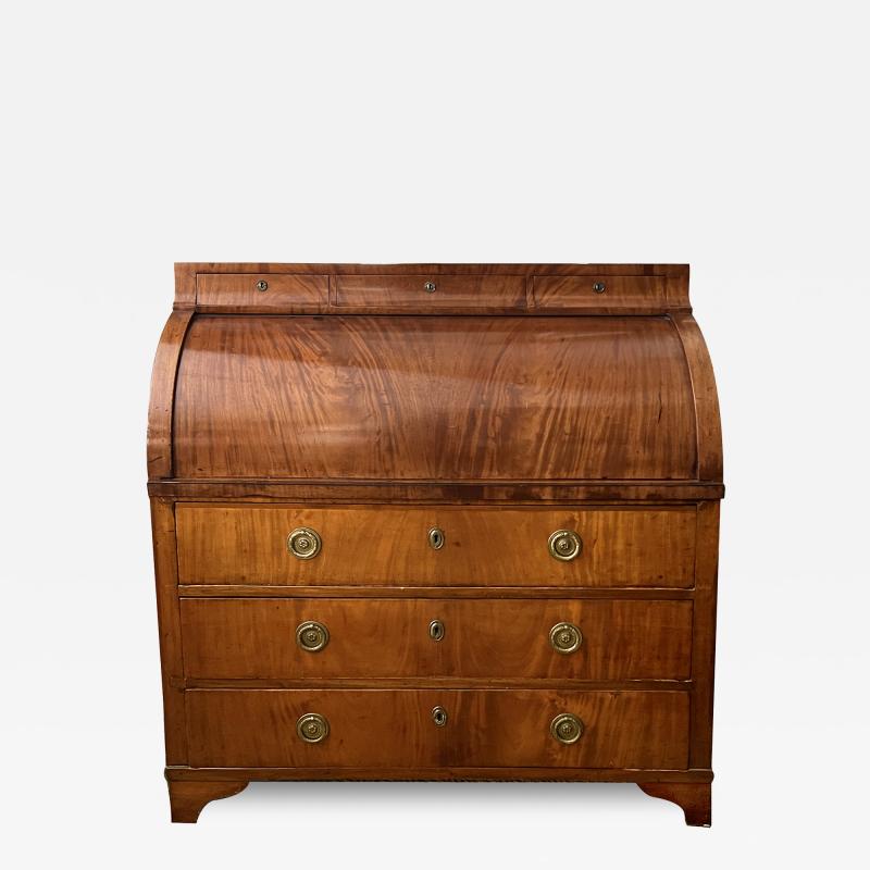 19th Century Biedermeier Mahogany Cylinder Top Bureau Desk