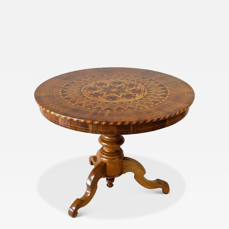 19th Century Biedermeier Round Coffee Table With Marquetry Works AT ca 1860
