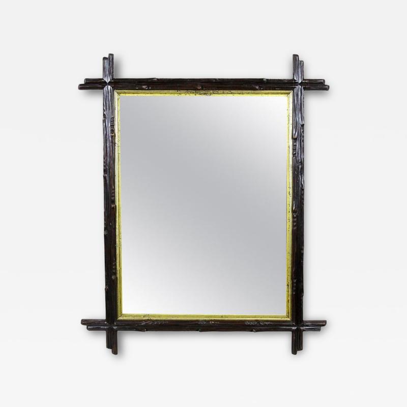 19th Century Black Forest Rustic Mirror Gilt Bars Hand Carved AT ca 1880