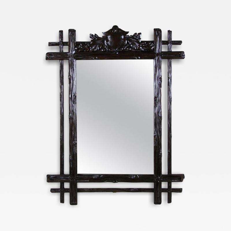 19th Century Black Forest Rustic Mirror with Coat of Arms Carving AT ca 1880