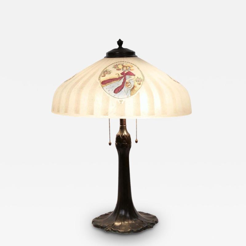 19th Century Bronze Painted Glass Shade Table Lamp