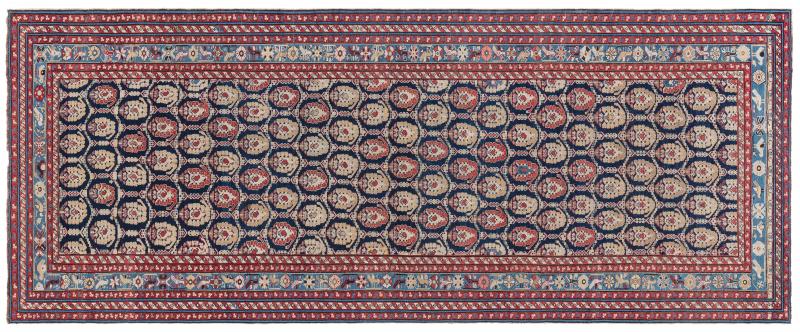 19th Century Caucasian Red Brown Black Authentic Blue Handwoven Wool Rug