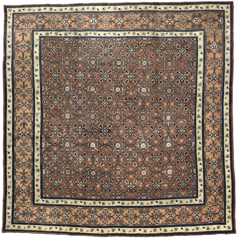 19th Century Central Asian Khotan Samarkand Handwoven Wool Carpet