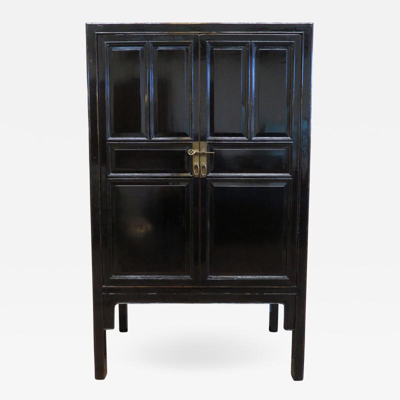 19th Century Chinese Black Lacquer Panel Cabinet