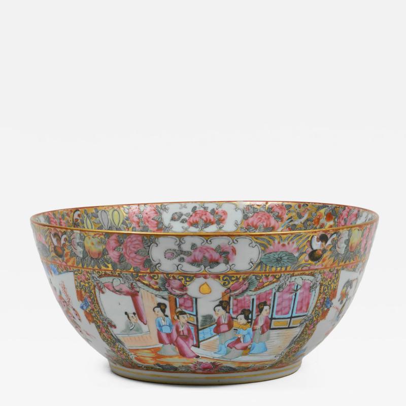 19th Century Chinese Export Rose Medallion Punch Bowl