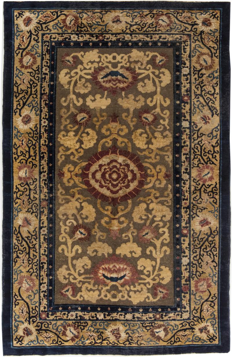 19th Century Chinese Floral Metal and Silk Thread Rug
