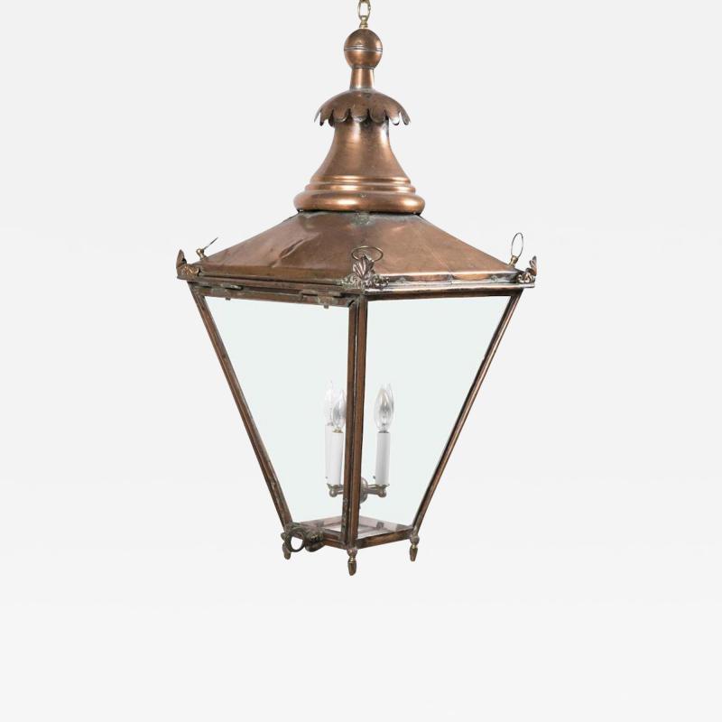 19th Century Copper Lantern with Elaborate Chimney