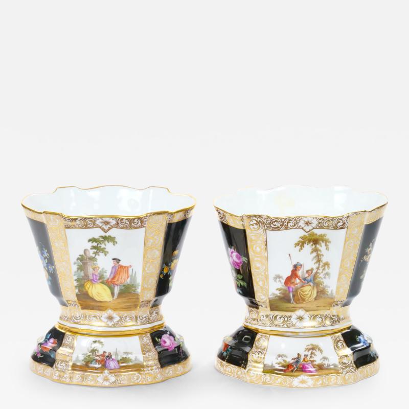 19th Century Dresden Porcelain Gilt Painted Decorative Cachepots