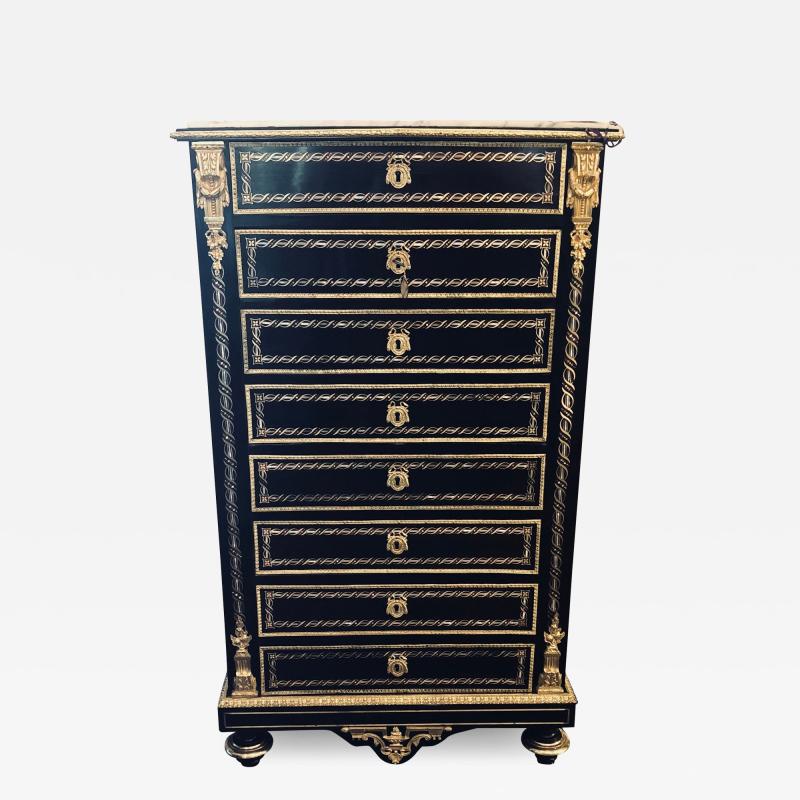 19th Century Edwardian Bouille Inlaid and Bronze Mounted Abattant Chest Desk