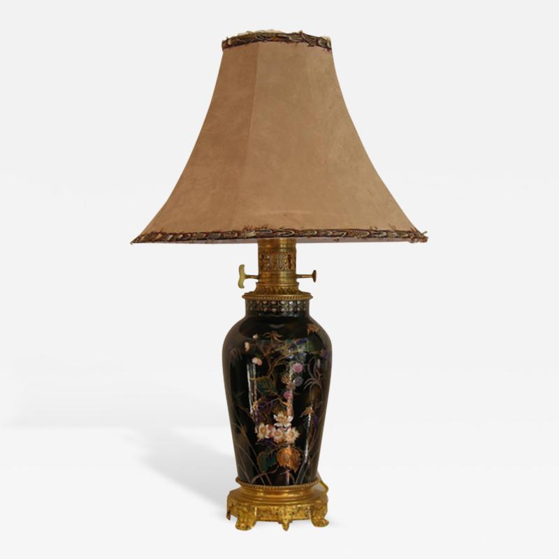 19th Century Elegant French Hand Painted Porcelain Lamp on Ormolu Base