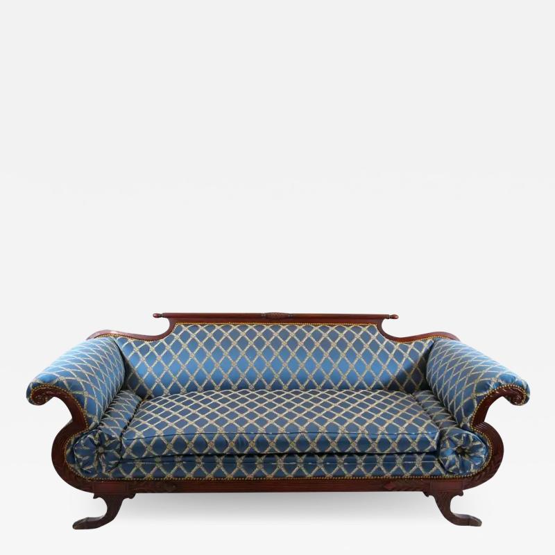 19th Century Empire Style Mahogany Framed Upholstered Sofa