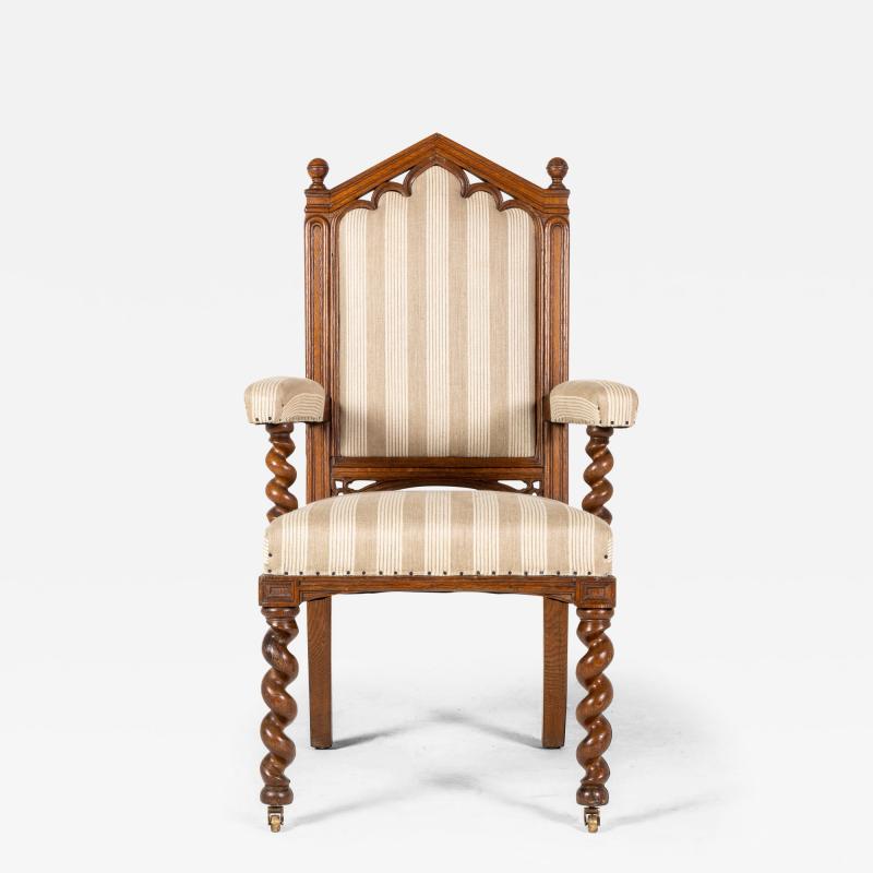 19th Century English Gothic Oak Armchair