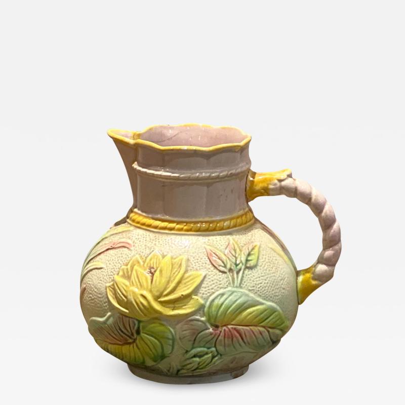 19th Century English Majolica Pitcher with Lotus