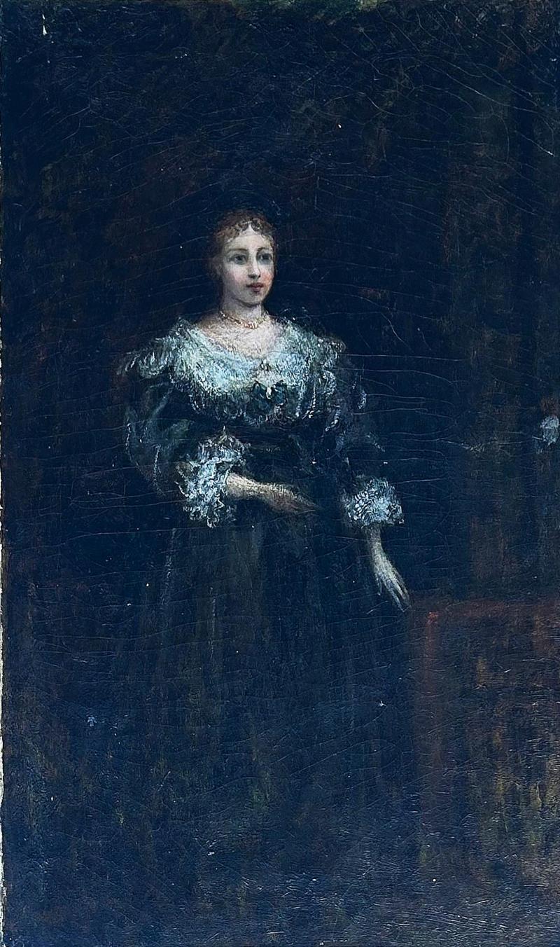 19th Century English Oil Painting on Canvas Victorian Woman Illegibly Signed