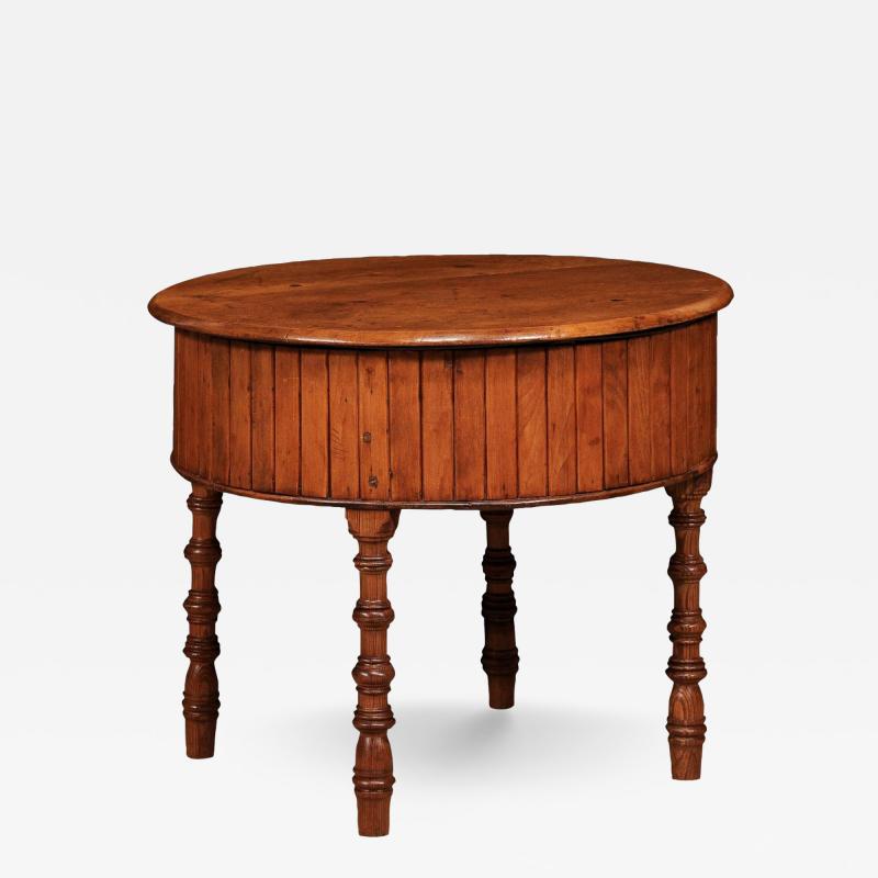 19th Century English Pine and Faux Bamboo Drum Table with Inner Metal Basin