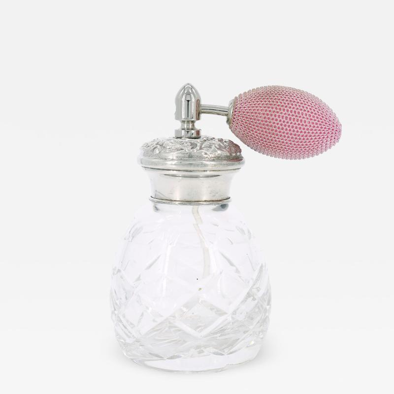 19th Century English Sterling Silver Covered Top Cut Glass Perfume Bottle
