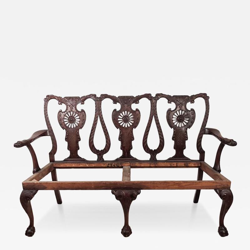 19th Century English or Irish Mahogany Chippendale Settee