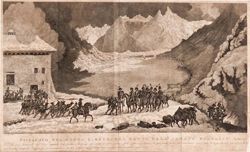 19th Century Engraving of Napoleon Crossing the St Bernard Pass