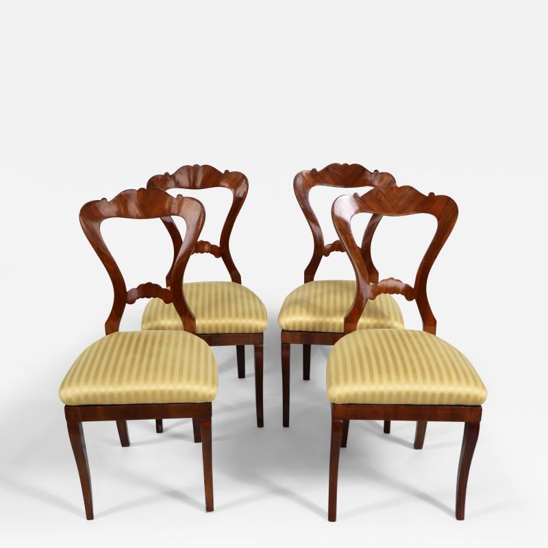 19th Century Fine Set of Four Biedermeier Walnut Chairs Vienna c 1825 