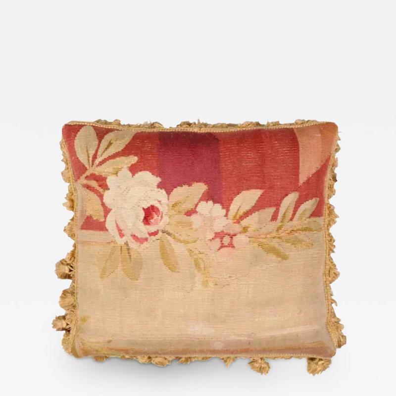 19th Century French Aubusson Tapestry Pillow with Roses and Tassels