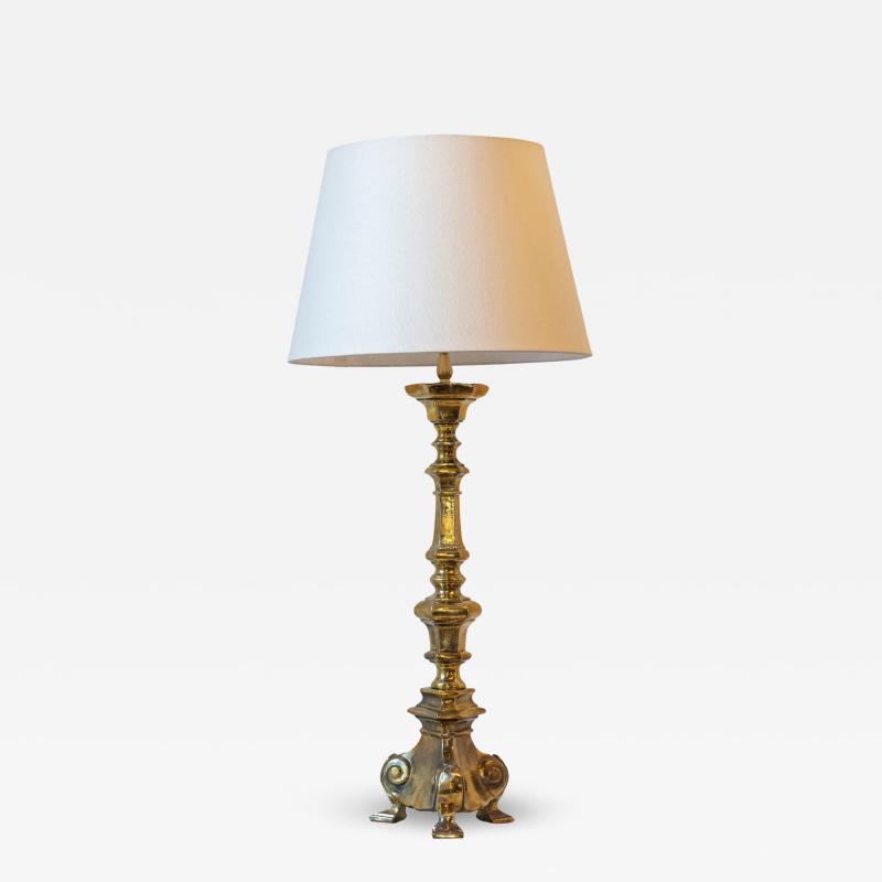 19th Century French Brass Table Lamp with Sculptural Tripod Base