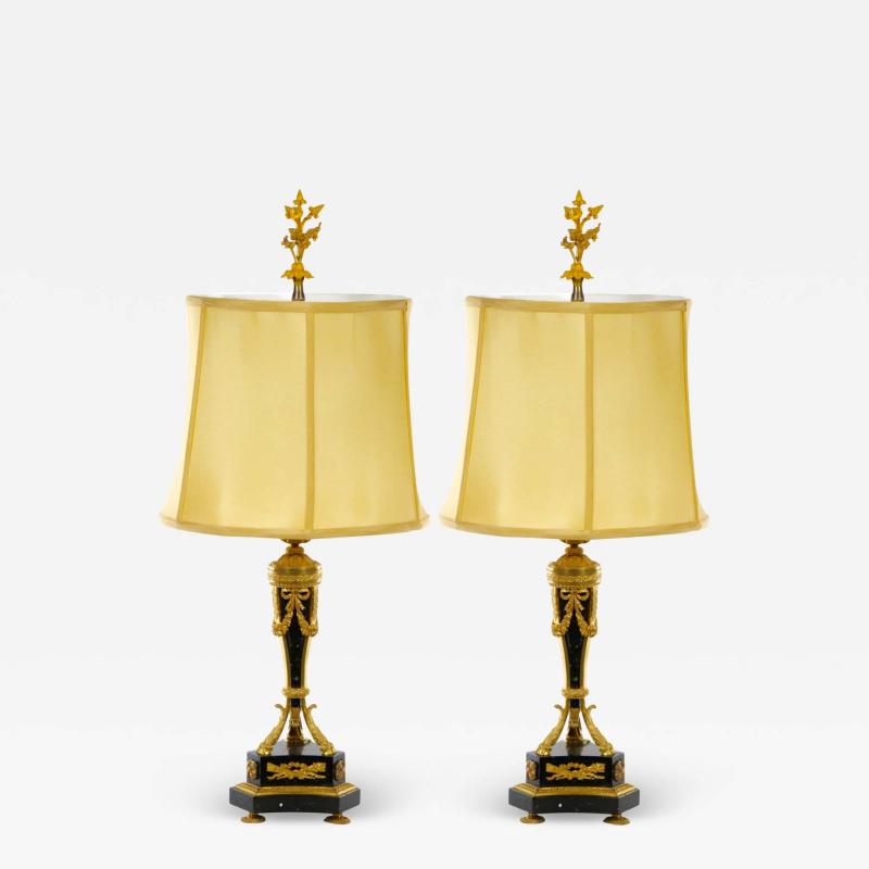 19th Century French Bronze Mounted Black Marble Pair Table Lamp