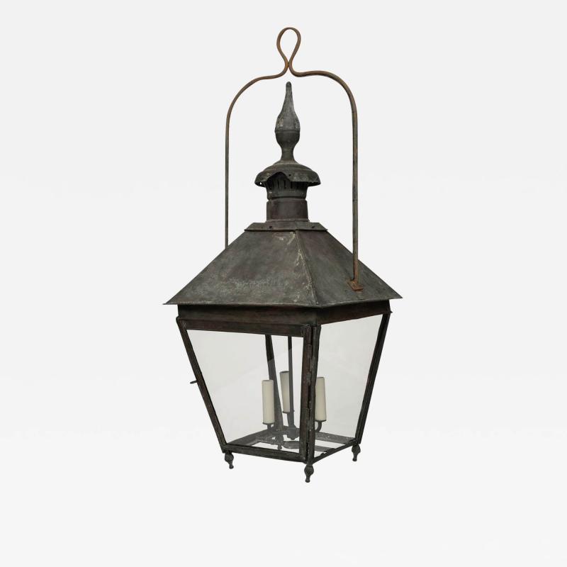 19th Century French Copper and Glass Paneled Lantern