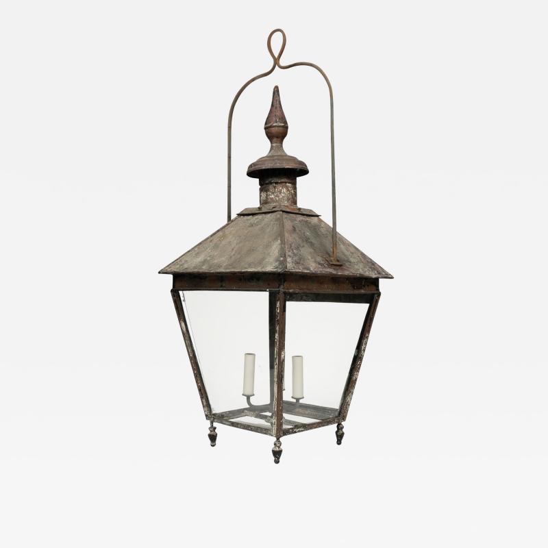 19th Century French Copper and Glass Paneled Lantern