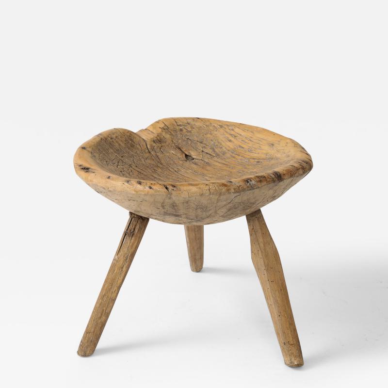 19th Century French Elm Shepherds Tripod Stool