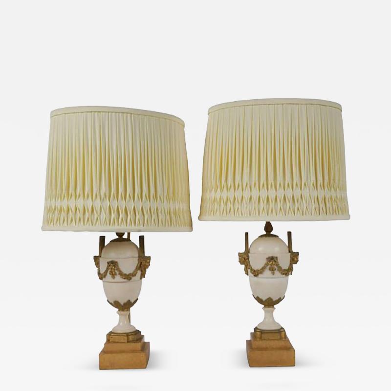19th Century French Gilt Bronze Mounted White Marble Urns Now Designer Lamps