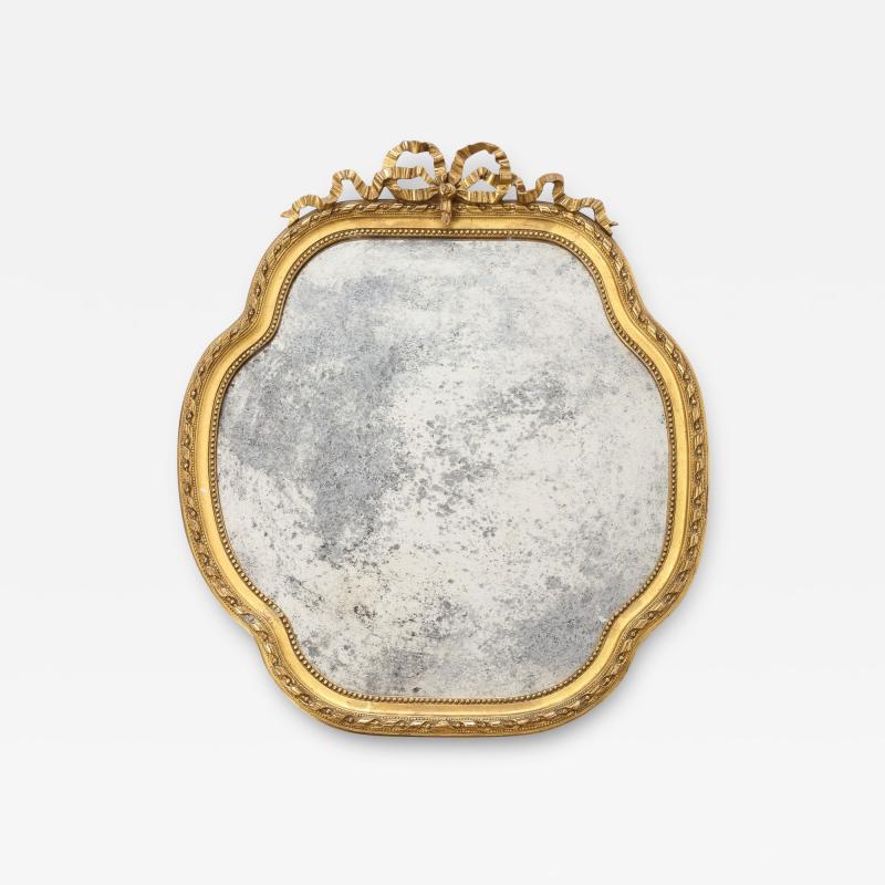 19th Century French Giltwood Mirror with Bow Crown