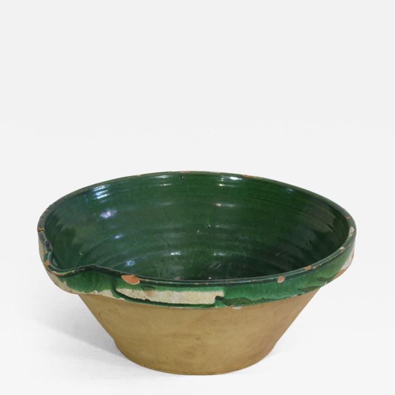 19th Century French Green Glazed Terracotta Dairy Bowl or Tian