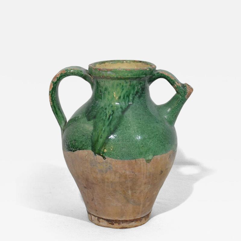 19th Century French Green Glazed Terracotta Jug or Water Cruche
