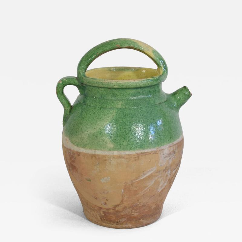 19th Century French Green Glazed Terracotta Jug or Water Cruche