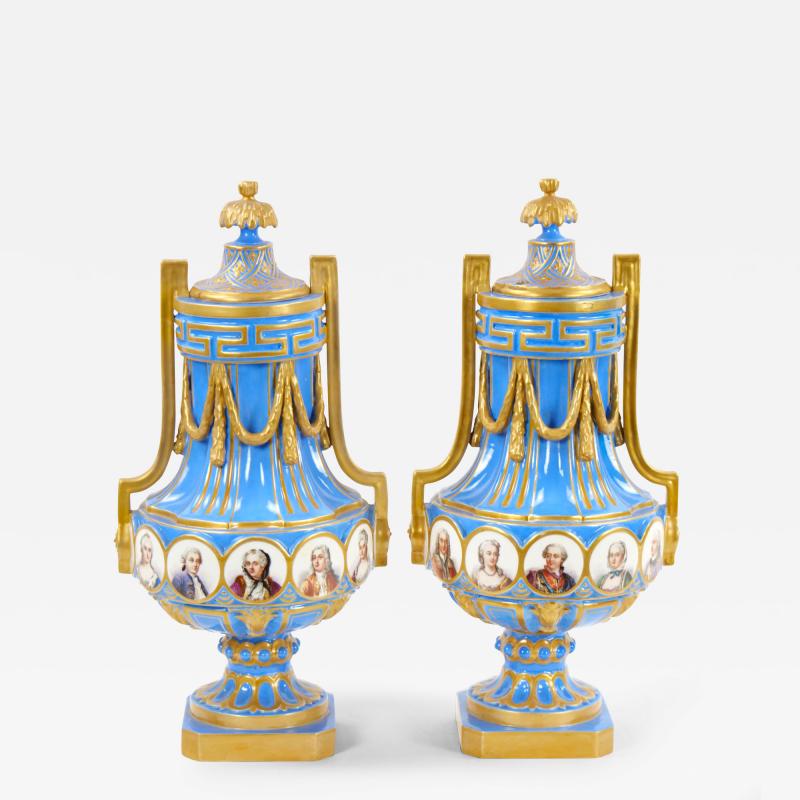 19th Century French Louis XV Sevres Style Bleu Celeste Vases with Covers