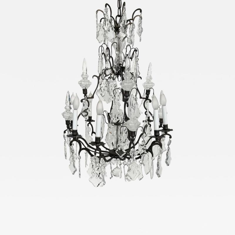 19th Century French Louis XV Style Bronze Chandelier with Cut Crystal