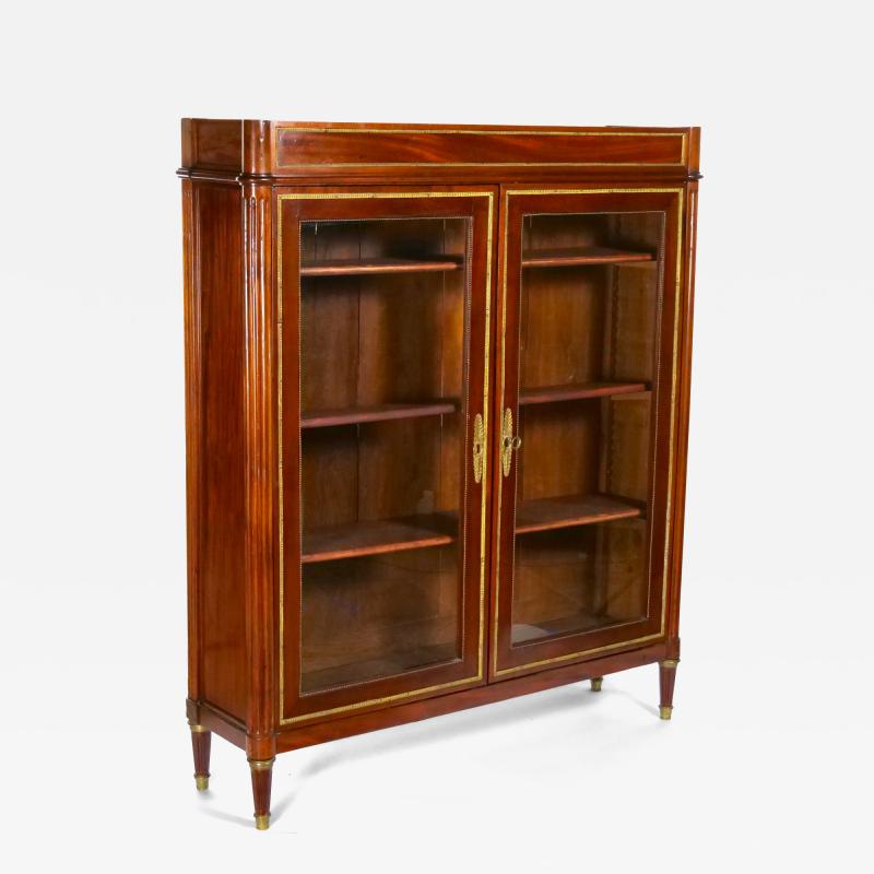 19th Century French Louis XVI Style Mahogany Marble Top Vitrine Bookcase