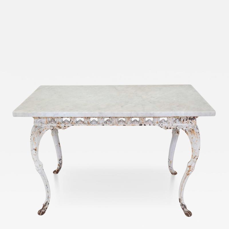 19th Century French Painted Iron Table with Marble Top and Lion Paw Feet