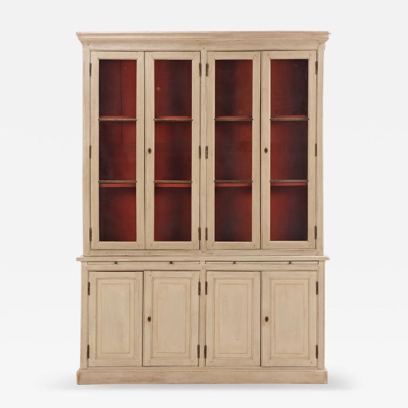 19th Century French Painted Two Piece Bookcase Cabinet