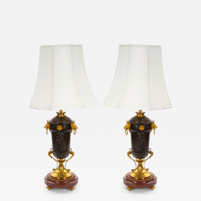 19th Century French Patinated and Gilt Bronze Urn Shape Table Lamps circa 1855