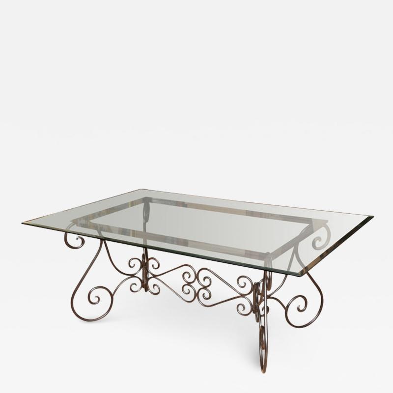 19th Century French Polish Steel Base Table With Glass Top